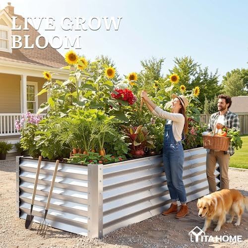 YITAHOME 8x4x3ft Galvanized Raised Garden Bed, Metal Planter Box with Safety Rubber, Gloves, Outdoor Flower Bed for Planting Plants Vegetables, Silver - Image 3