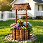 54" Outdoor Wooden Wishing Well Planter with Colorful LED Lights - Image 5