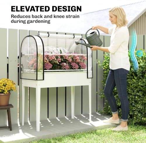 Outsunny Raised Garden Bed with Flip-Up Cover 39.4" x 19.3" x 53.5", White - Image 6