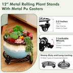 2 Packs Metal Plant Caddy with Wheels 12 inches Heavy-Duty Iron Rolling Plant Stand with Casters Indoor Outdoor Wheeled Plant Roller Base Pot Movers Plant Dolly Coaster Trolley Black - Image 2