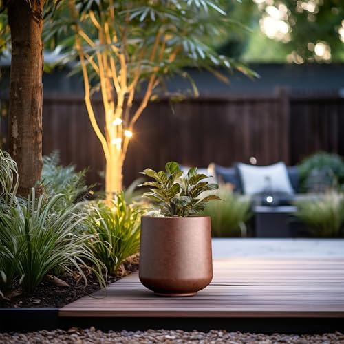 Kante Accent Round Curved Rusty Concrete Planter 13" Dia, Outdoor - Image 3