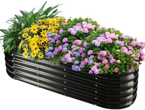 YSEJOMP 17" Tall Oval-Shaped/Elliptic Metal Raised Garden Bed Outdoor Black by YSEJOMP