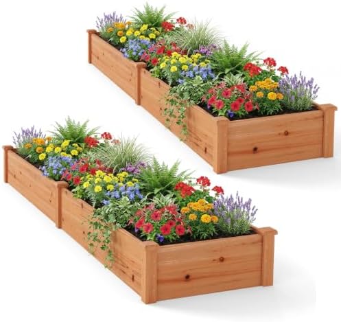 GIANTEX 95" Wooden Raised Garden Bed Set 2, Rectangular Planter Box, Orange by Giantex