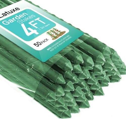 50pcs Garden Stakes 4FT, Plastic Coated Steel Plant Stakes Specifically Designed for Climbing Plants, Ideal for Tomatoes, Beans, Cucumbers, Peppers, Vines, and More Plant Growth by Unknown