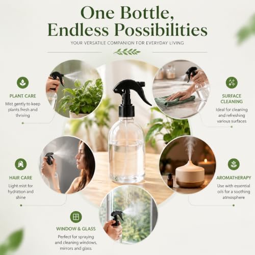 500ml Fine Mist Spray Bottle, Reusable Empty Large Spray Bottles, Multi-Purpose Water Spray Bottle for Gardening, Plant Watering, Hair Mist, Car Cleaning and Household Use - Image 6