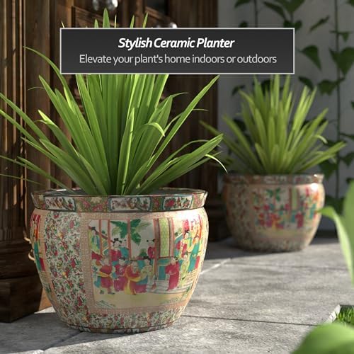 Red Lantern Large 18" Rose Medallion Porcelain Fishbowl Planter - Image 2