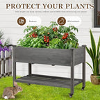 Raised Garden Bed with Lockable Wheels, 48x24x32 inch Elevated Wood Planter with Storage Shelf Protective Liner for Vegetable Flower Herb Outdoor Balcony Patio Backyard, Grey - Image 6