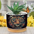 Chinoiserie Tiger Ceramic Planter Green and Turquoise Tiger Stripe Pots for Plants with Drainage Holes and Saucers Pot for Outdoor Garden Home Plant - Image 6