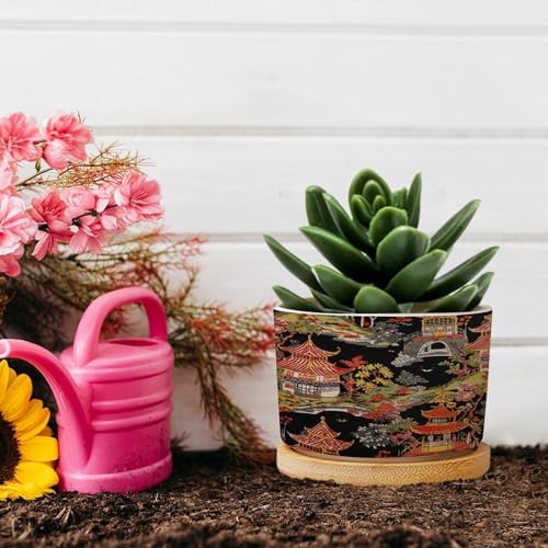 Chinoiserie Coral Asian Ceramic Planters Chinoiserie Chic Asian Pots for Plants with Drainage Holes and Saucers Pot for Home Office Desk Garden - Image 5