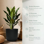 11"H Black Plastic Planter with Drainage Hole & Plug for Indoor Outdoor Use - Image 4