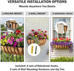 16“ Window Box Railing Planter with Coco Liner Metal Wall-Mounted Coconut Liner Planter Basket English Horse Trough Planters for Outdoor Deck Balcony Porch Fence Patio Black (2 Pack) - Image 3