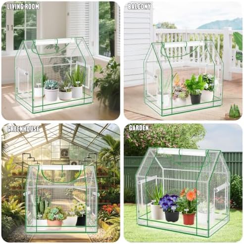 Mini Greenhouse Indoor with Waterproof PE Bottom Mat, 27.5x19.6x27.1in Tabletop Greenhouse for Seed Starting, Portable Small Greenhouse for Outdoors, Multi-Window Design & 4 304 Stainless Steel Labels - Image 5