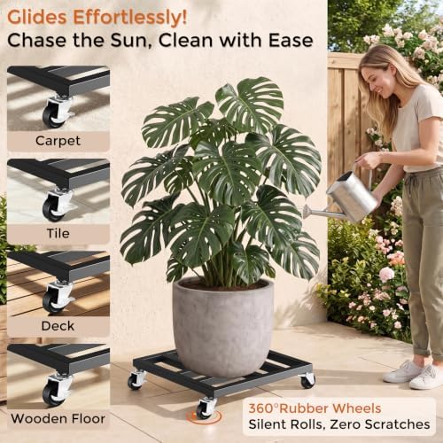 3 Pack 12" Heavy Duty Plant Caddy with Wheels, Supports Up to 800 lbs, Metal Rolling Plant Stand with 4 Swivel Casters include 2 Locking Wheels, Rustproof for Large Pots, Washer & Refrigerator - Image 6