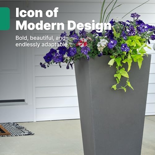 Step2 Tremont Tall Square Tapered Planter, 28" 2-Pack, Indoor/Outdoor Plants, Efficient Drainage, Durable Resin, Dark Cedar - Image 2