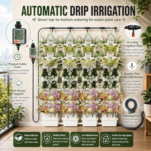 Vertical Wall Planter, 56-Hole Automatic Drip Irrigation Flower Pots, White - Image 4