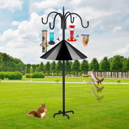 FEED GARDEN Heavy Duty Shepherds Hook Squirrel-Proof Bird Feeder Pole 92" Four Hooks 5-Prong Base & 19" Baffle for Outdoor Feeders & Plants - Image 6