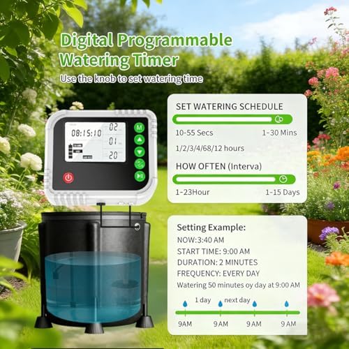 Automatic Watering System with Programmable Timer,Auto Drip Irrigation System with 13-Gallon Bucket for 15 Potted Plants,Low Water Level Sensor for Garden, Balcony, Indoor Plants, Drip Irrigation - Image 6