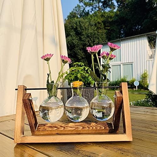 Kingbuy Retro Wooden Stand with 3 Bulb Vase + Wall Mounted 5 Glass Test Tubes Planter Plant Propagation Stations - Image 7