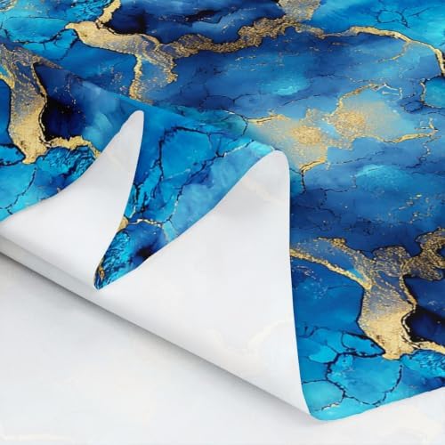 Blue Gold Upholstery Fabric, Marble Abstract Art Fabric by The Yard, - Image 6