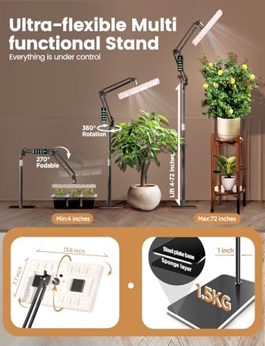 MetryGrow Plant Grow Light, [Smart APP & Expansive 2x2 Ft Coverage] Genuine 60W Output LED Full Spectrum for Indoor Plants, 8-Level Brightness, Supports Hanging & Standing, 270° Folding, 360° Rotation - Image 7