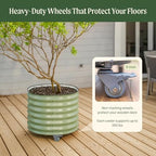 Rolling Metal Citrus Tree Planter Pot, 24″ Round Planter Box for Porch Patio & Backyard, 30 Gallon Large Planter Pot with Wheels for Growing Olive Trees Tomatoes Vegetables and Flowers, Pearl White - Image 6