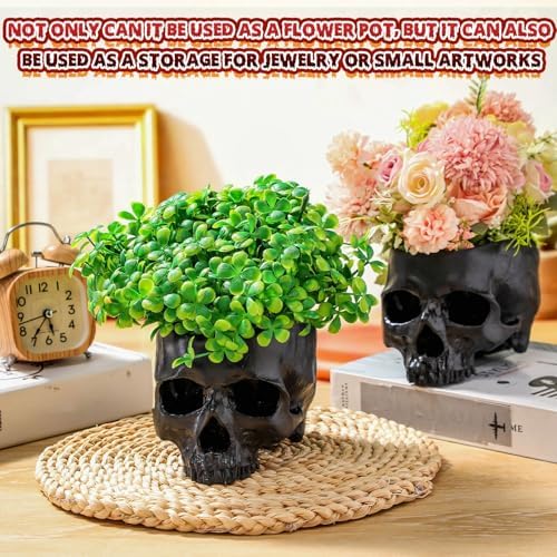 2 Pack Halloween Skull Planter, Dark Style,Black - Image 3