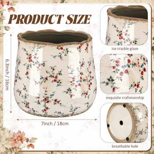 Bokon 7 x 6.3 Inch Ceramic Planter Vintage Scroll Planter,White Floral - Image 2