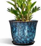 10 Inch Plant Pot - Ceramic Planter with Drainage Hole and Saucer, Round Flower Pots for Indoor Outdoor, Modern Decorative Planter for Plants, Home Office Decor, Plant Lover Gifts, Blue by SUNPOTFOR