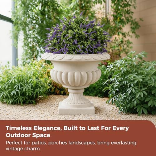 20" H Large Roman Urn Planter, Lightweight Weatherproof Plastic Flower Pot - Image 3
