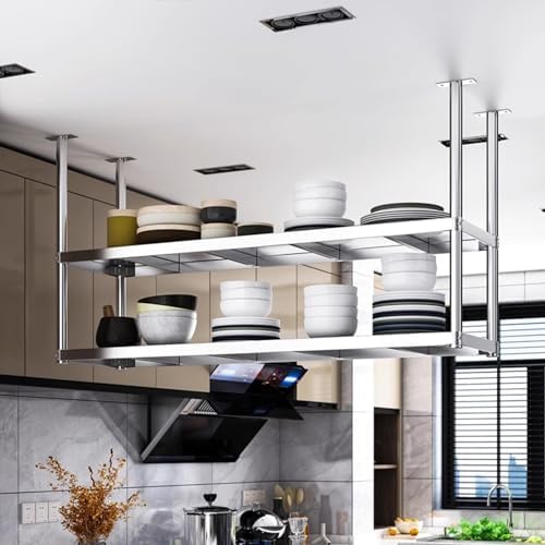 Ceiling Mount Shelf, Stainless Steel Storage Rack Hanging Floating Shelves, Ceiling Display Stand for Restaurant Kitchen Bar Shelf - Easy to Install (Size : 100x35x80cm) by Lonmrrton