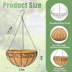 4 Pack 12 Inch Hanging Baskets for Plants Outdoor Metal Hanging Planters Round Hanging Flower Pots with Coco Coir Liner Plant Holder for Outdoor Patio Garden Balcony Decor - Flower Border - Image 7