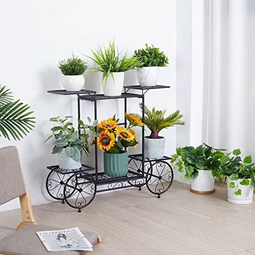 unho Metal Plant Stand Indoor: 6 Tier Garden Cart Flower Planter Pot Holder - Image 2