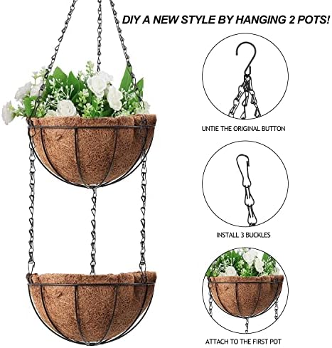 Wizdar 2PCS Metal Hanging Planters Basket 14 Inch Round - Image 4