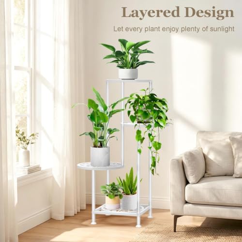 4 Tier Plant Stand Indoor Outdoor, Tall Metal Corner Flower Shelf Holder for Multiple Plants, Space-Saving Rustproof Plant Display Rack for Patio Balcony Garden Living Room Porch, White - Image 6
