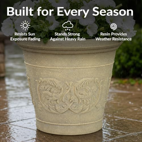 Sunnydaze Arabella 16'' Plastic Planter Pot for Plants, Beige - Image 2