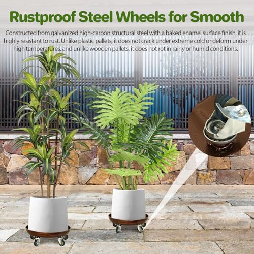 Plant Caddy With Wheels 14" Metal Plant Saucer for Indoors Hold Up to 390LB - Image 6