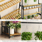 Ufine Bamboo Hanging Plant Stand 3 Tier Ladder Shelf with Hanging Rod - Image 5