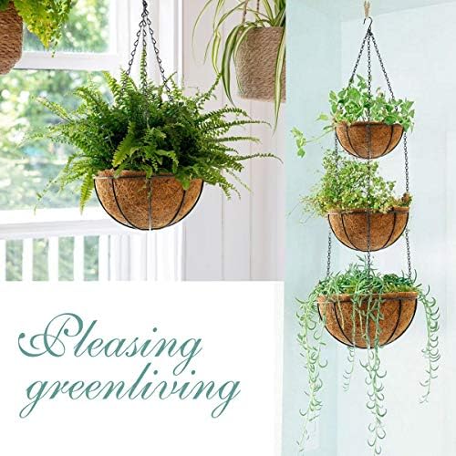 Hanging Plant Basket Flower Holder (2pack, 16 inch)-Metal Wire Round Hanging Basket Planter with Coco Fiber Liners for Plants Flower Pots Outdoor Garden Porch and Balcony Decor - Image 2