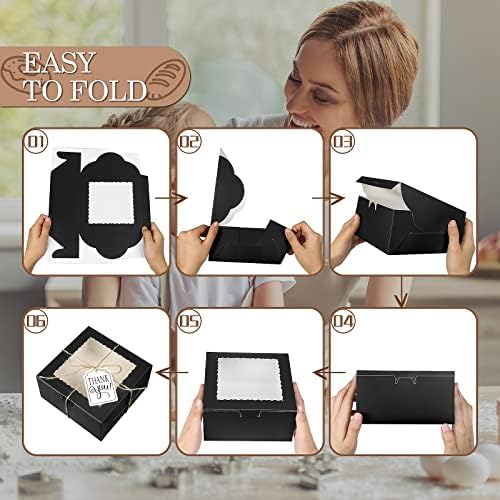 KPOSIYA 65PCS Bakery Boxes with Window 6x6x3 Inches 5 Style Cookie Boxes Small Pastry Boxes for Candy, Dessert, Pastry, Donuts, Birthday Party, Wedding(Black) - Image 4