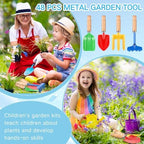 48 Pcs 8" Kids Gardening Tools, Metal Beach Sandbox Digging Toys with Wooden Handle, Including Shovel, Rake, Fork and Trowel, Garden Sand Snow Tools for Children Gift Outdoor Gardening - Image 6