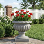 Merax 18.11" H Ornate Scrollwork Pedestal Urn Planter Weather-Resistant MGO Outdoor Flower Pot for Garden Patio and Front Porch Entrance,Gray by Merax