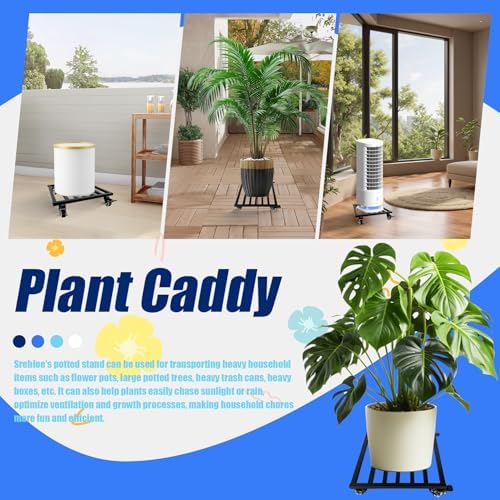 14 Inch Plant Caddy with Wheels Lockable Heavy Duty Trolley Large Metal Square Plant Dolly Plant Roller Base Potted Stand Suitable for Indoor Outdoor Plant Pots Black - Image 6