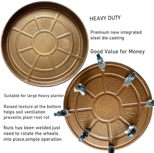 Rolling Planter Caddy(570lbs Capacity), Heavy Duty Metal Plant Stand with Brake Wheels Plant Dolly Mover Plant Pot Tray Saucer for Indoor Outdoor 20Inches Copper - Image 3