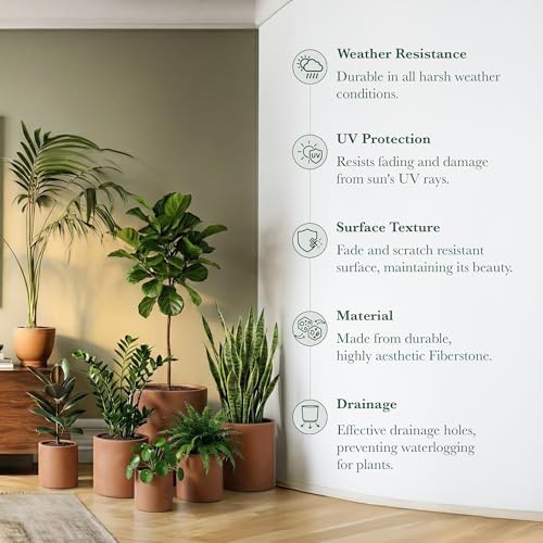 DTY Mount Powell 9.8" D x 9.8" H (Pot Opening 7.1") Fiberstone Cylindrical Planter with Drainage Hole, Weather Resistant for Indoor & Outdoor Use, Includes 2 Extra Coco Mats - Terracotta, Small - Image 2