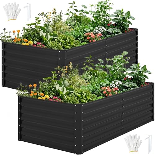 DWVO 2pcs 6 x 3 x 2 FT Raised Garden Bed Kit, Outdoor Galvanized Flower Bed with Gloves, Large Metal Planter Box for Vegetables, Flowers, Herbs, Fruits, Black by DWVO