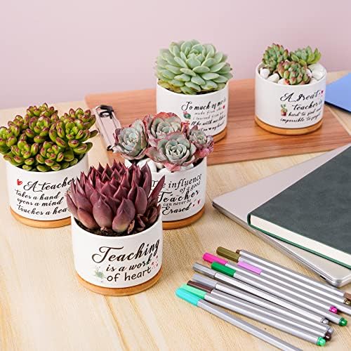 SAIWEILAI ONLINE 9 Pieces Teacher Appreciation Gifts Ceramic Succulent Plant Pot Small Flower Planter Funny Cute Succulent Plant Pot Planter Succulent Accessories for Teacher Christmas Birthday Gift - Image 3