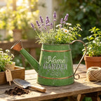 Rustic Green Metal Watering Can Flower Pot, Vintage Distressed Garden Decor Flower Bucket Planter for Herbs Succulents Flowers, Decorative Plant Pot for Outdoor Indoor Patio Yard Home Decor - Image 3