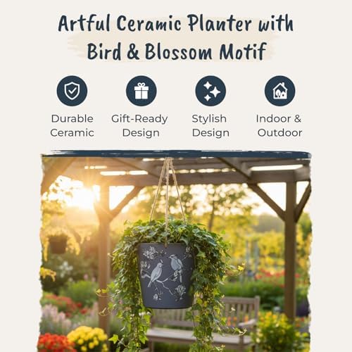 Blue Sky Ceramic Hanging Bird Blue 6.5'' Flower Pot - Image 4
