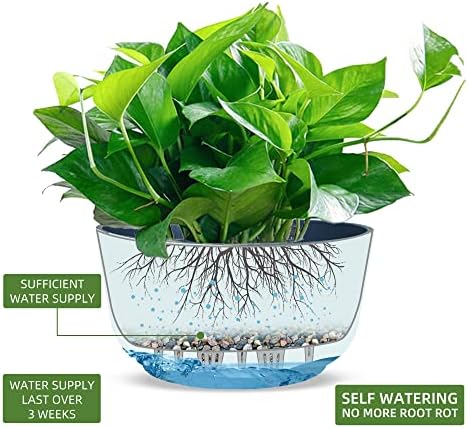 Dexceder 11.2 Inch Self Watering Hanging Planter (2 Pack, Deep Blue) - Image 2
