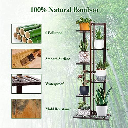 DolceLuna Plant Stand Indoor 6 Tier, Bamboo Plant Shelf Corner Flower Rack - Image 4